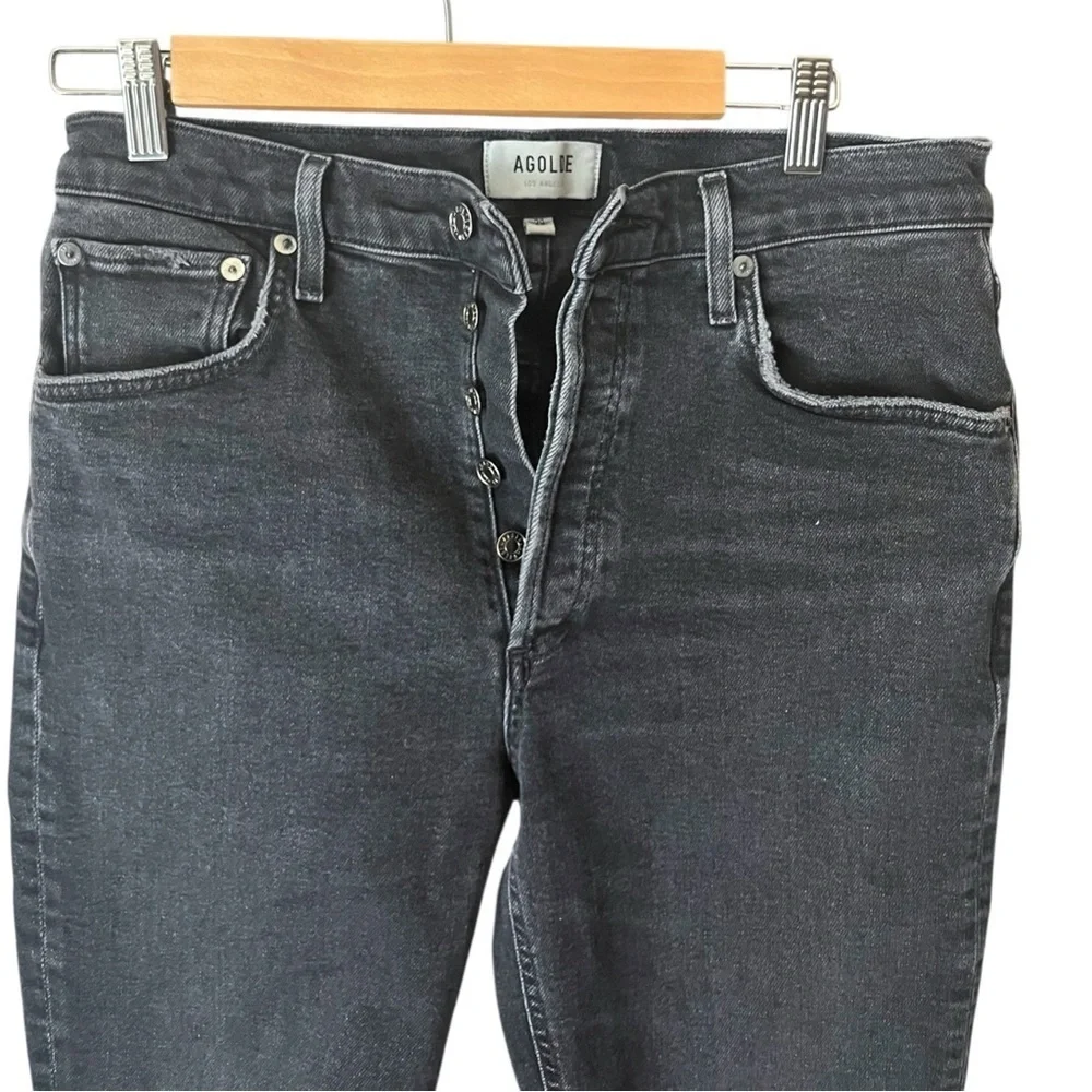AGOLDE Riley Size 29 Washed Black High Rise Straight Crop Jeans - Picture 2 of 8